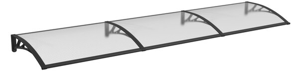 Copertină PREMIUM de ușă 360x80cm / marchiză / adăpost / acoperiș - brațe negre - placă 6mm întreagă transparent