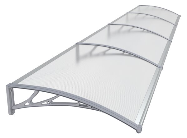 Copertină PREMIUM de ușă 400x80cm / marchiză / adăpost / acoperiș - brațe gri - placă 6mm întreagă transparent