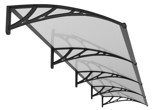 Copertină PREMIUM de ușă 400x80cm / marchiză / adăpost / acoperiș - brațe negre - placă 6mm întreagă transparent