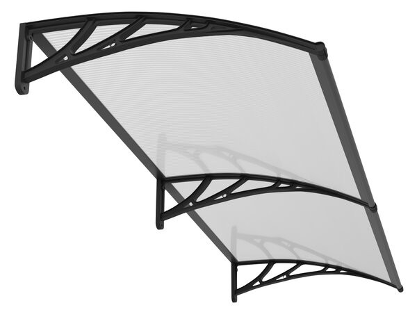 Copertină PREMIUM de ușă 150x100cm / marchiză / adăpost / acoperiș - brațe negre - placă 6mm întreagă transparenta