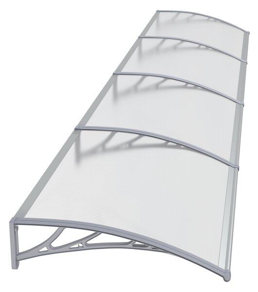 Copertină PREMIUM de ușă 400x80cm / marchiză / adăpost / acoperiș - brațe gri - placă 6mm întreagă transparent
