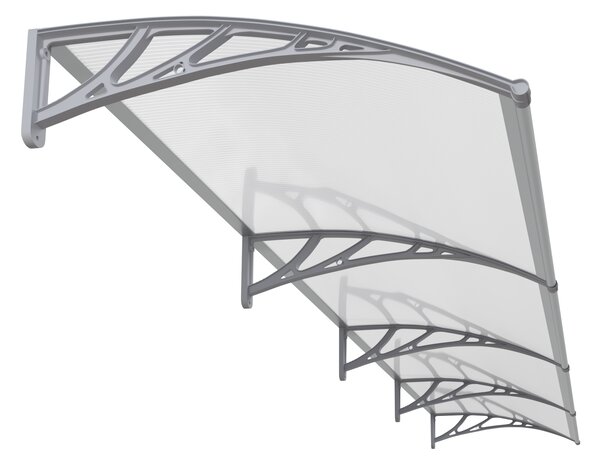 Copertină PREMIUM de ușă 400x80cm / marchiză / adăpost / acoperiș - brațe gri - placă 6mm întreagă transparent