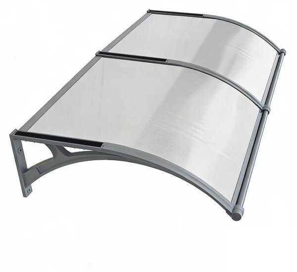 Copertină PREMIUM LUMI cu senzor de lumină și panou solar pentru ușă, 200x100 cm marchiză acoperiș adăpost, gri-transparent