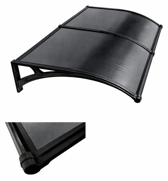 Copertină PREMIUM LUMI cu senzor de lumină și panou solar pentru ușă, 200x100 cm marchiză acoperiș adăpost, negru-antracit