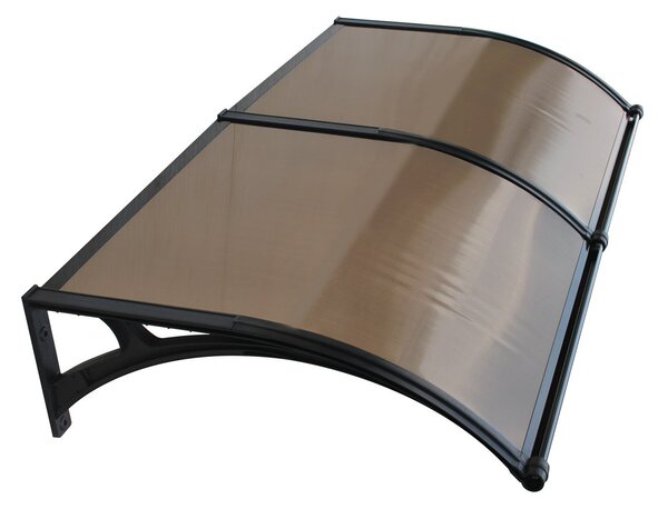Copertină PREMIUM LUMI cu senzor de lumină și panou solar pentru ușă, 200x100 cm marchiză acoperiș adăpost, negru-bronz