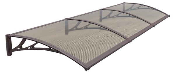 Copertină PREMIUM de ușă 300x150cm / marchiză / adăpost / acoperiș - brațe maro - placă 6mm întreagă bronz