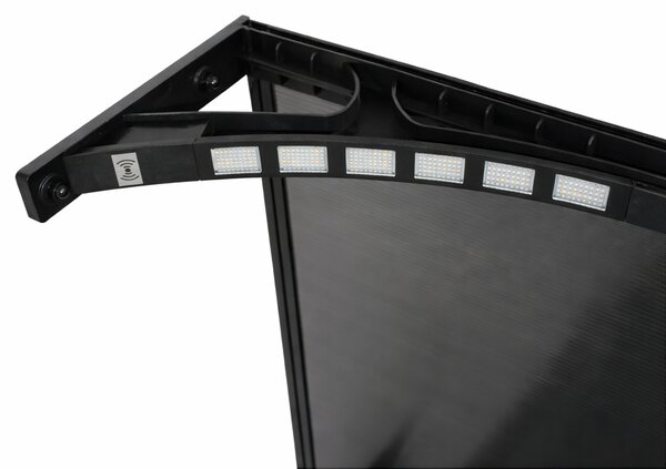 Copertină PREMIUM LUMI cu senzor de lumină și panou solar pentru ușă, 200x100 cm marchiză acoperiș adăpost, negru-antracit