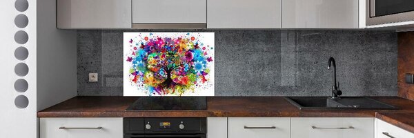 Panou sticlă bucătărie copac colorat