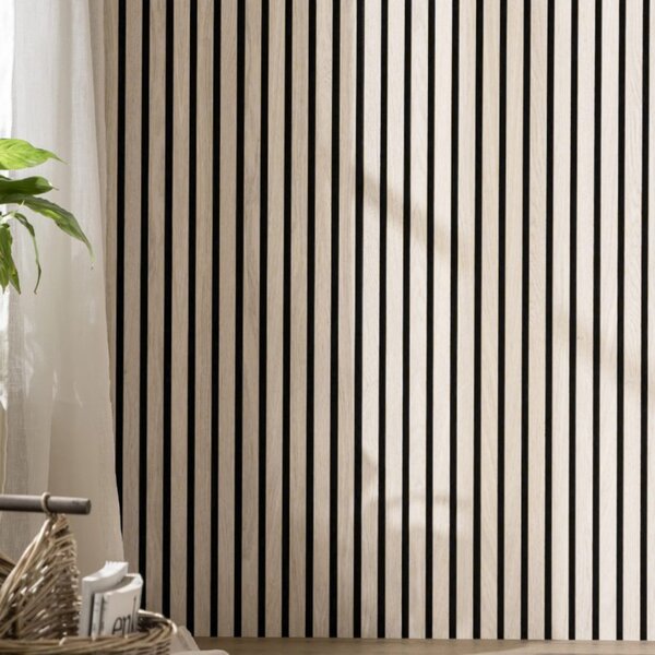 Riflaj MDF decorativ 2HOME de tip Panou Acustic, Stejar Natur Deschis, 270×60 cm