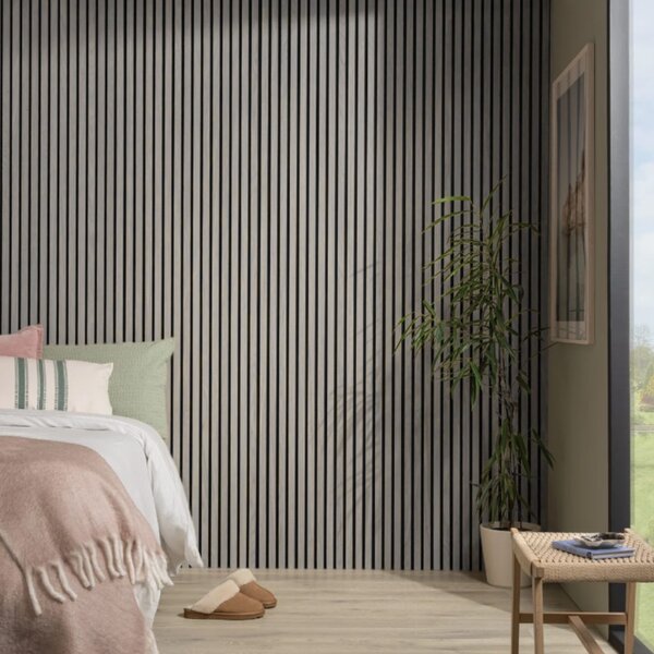 Riflaj MDF decorativ 2HOME de tip Panou Acustic, Gri, 270×60 cm