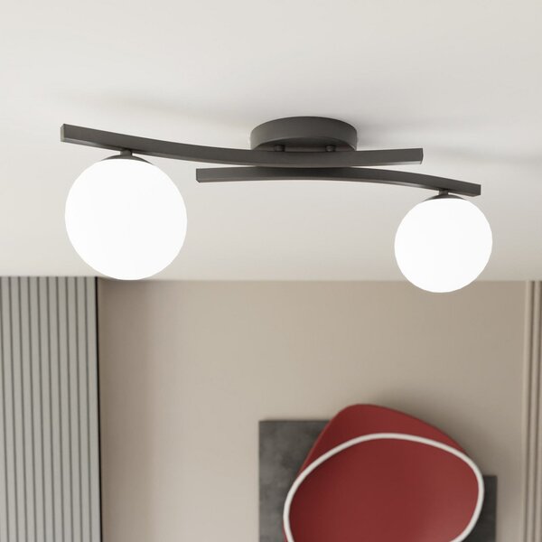 EMIBIG LIGHTING Plafonieră OPUS, lungime 60 cm, opal/negru, sticlă, 2 becuri., reglabil, Negru, Camera de zi / sufragerie, Metal, Modern