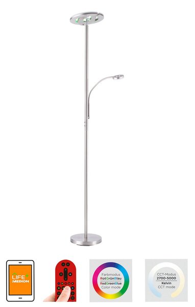 LOLA Smart Lampa LED LOLAsmart Rocco cu braț de citit, reglabil, Gri, Camera de zi / sufragerie, Metal, Modern, Proiector vertical