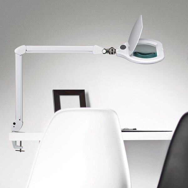 Maul Lampă de mărire cu LED MAULcrystal, alb, clemă, dimabil, reglabil, Alb, Studiu / Birou, Metal, Modern, Corpuri de iluminat cu clemă / cu fișă