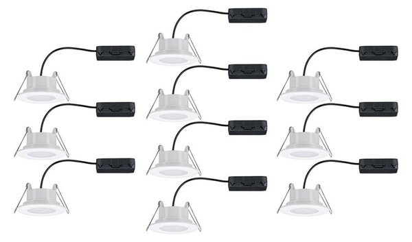 Paulmann Calla alb, dimabil și cu braț orientabil, 4.000 K, 9 cm, set de 10, reglabil, Alb, Baie, Plastic, Modern, Plafon încastrat