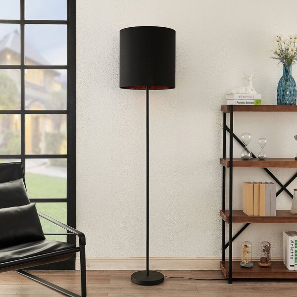 Lindby Nymar lampă picior, textil, auriu negru, Negru, Camera de zi / sufragerie, Țesătură / Textil, Modern