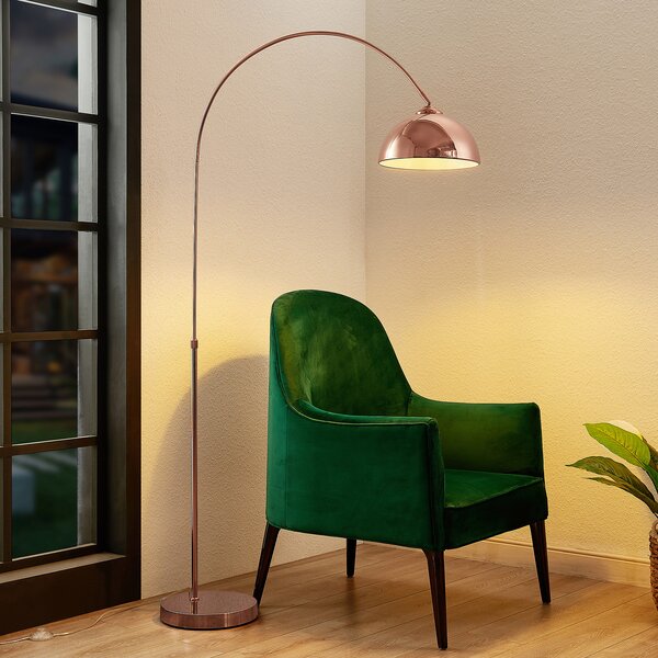 Lindby Lampă cu arc Lennart, cupru, reglabilă pe înălțime, E27, Cupru, Camera de zi / sufragerie, Metal, Modern