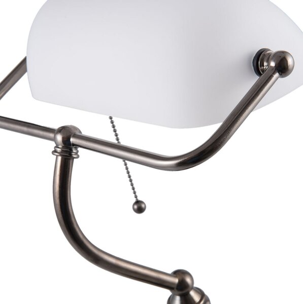 Clayre&Eef Lampă de birou 5100W cu abajur alb sticlă, Alb, Camera de zi / sufragerie, Sticlă, Tiffany, Umbră de masă