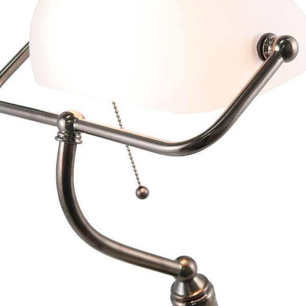 Clayre&Eef Lampă de birou 5100W cu abajur alb sticlă, Alb, Camera de zi / sufragerie, Sticlă, Tiffany, Umbră de masă
