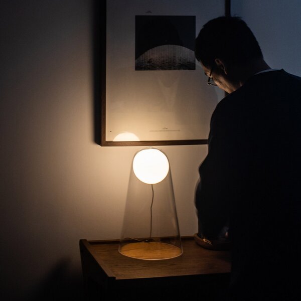 Foscarini Satellight lampă LED masă sticlă dimab., reglabil, Transparent, Camera de zi / sufragerie, Sticlă, Design