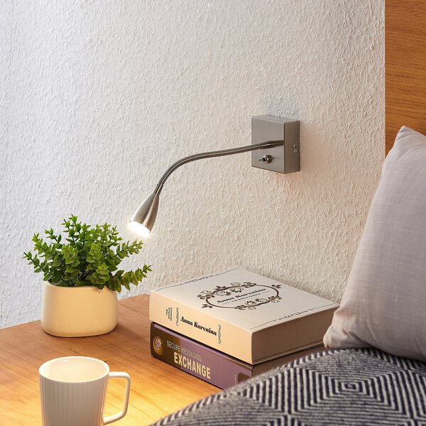 Lindby Jolka LED lumina de lectură, comutator, nichel, Gri, dormitor, Metal, Modern, Priză de perete sus / jos
