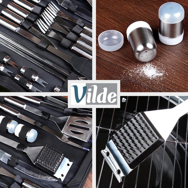 Set 33 ustensile din inox pentru grătar Vilde - Accesorii barbecue complete în husă de transport