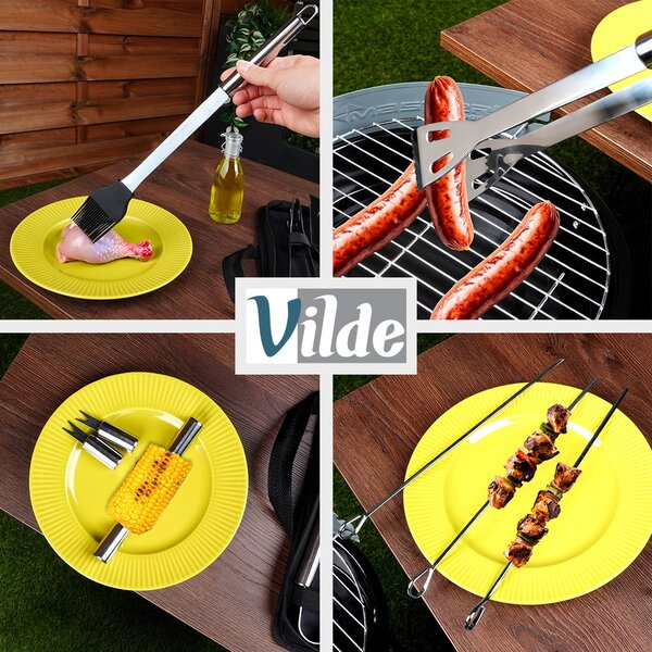 Set 33 ustensile din inox pentru grătar Vilde - Accesorii barbecue complete în husă de transport