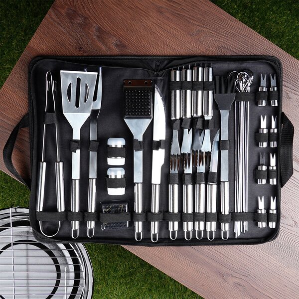 Set 33 ustensile din inox pentru grătar Vilde - Accesorii barbecue complete în husă de transport