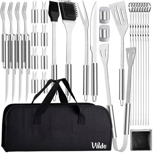 Set 33 ustensile din inox pentru grătar Vilde - Accesorii barbecue complete în husă de transport