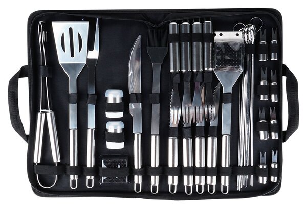 Set 33 ustensile din inox pentru grătar Vilde - Accesorii barbecue complete în husă de transport
