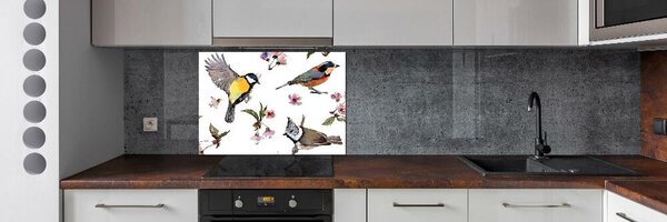 Panou sticlă bucătărie Bird flori de cires