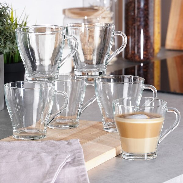 Set 6 pahare din sticlă pentru cafea și ceai Vilde 250 ml – Pahare transparente băuturi calde