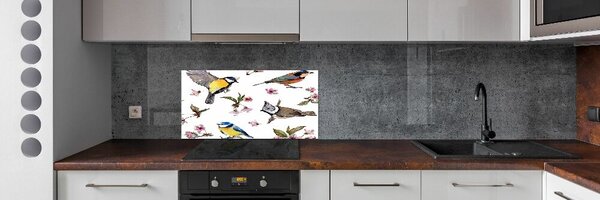 Panou sticlă bucătărie Bird flori de cires