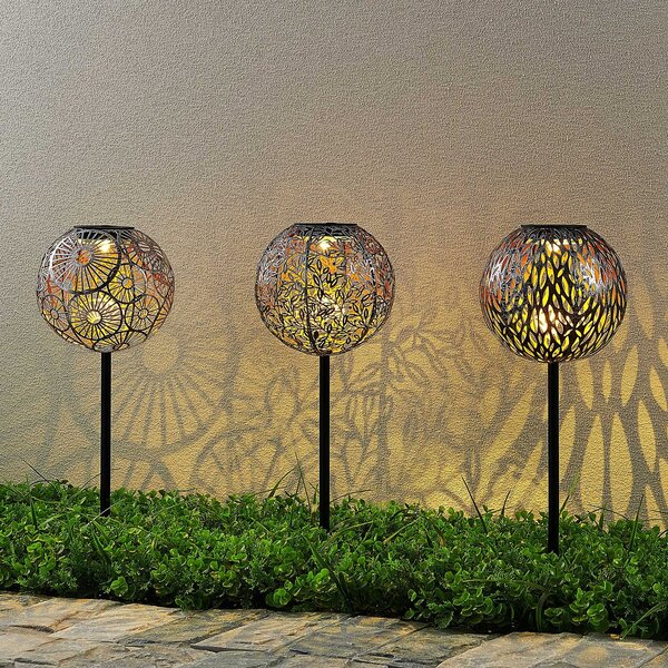 Lindby Vilani lămpi LED solare, set 3x, Gri, Metal, Marocan / Oriental