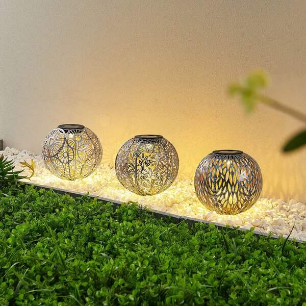 Lindby Vilani lămpi LED solare, set 3x, Gri, Metal, Marocan / Oriental