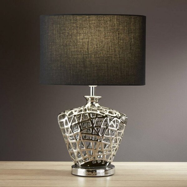 Searchlight Lampă de masă Network cu abajur negru textil, Negru, Camera de zi / sufragerie, Țesătură / Textil, Modern