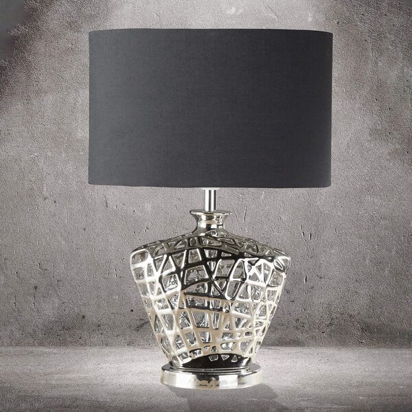 Searchlight Lampă de masă Network cu abajur negru textil, Negru, Camera de zi / sufragerie, Țesătură / Textil, Modern