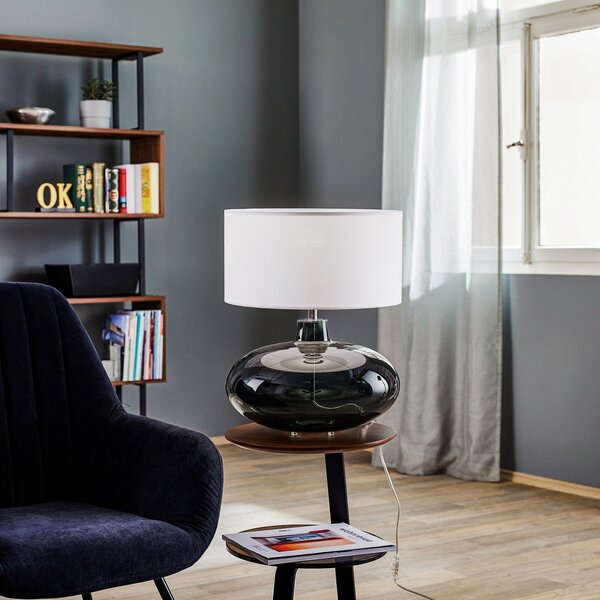 Argon Lampa de masă Skien, abajur alb, picior din sticlă gri fumuriu, Gri, Camera de zi / sufragerie, Sticlă, Modern