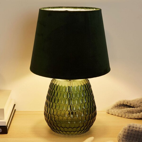 Pauleen Crystal Velours lampă masă, picior sticlă, Verde, Camera de zi / sufragerie, Sticlă, Modern