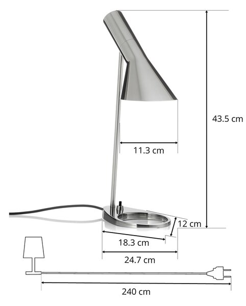Louis Poulsen AJ Mini lampă de masă, oțel inoxidabil, Metalic, Camera de zi / sufragerie, Metal, Design, Birou de masă