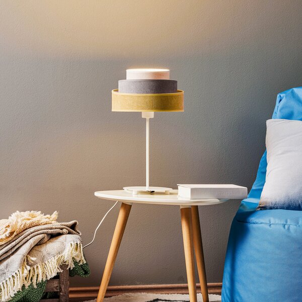 Duolla Lampa de masă Pastell Trio muștar/gri/gri deschis H 50cm, Galben, Camera de zi / sufragerie, Țesătură / Textil