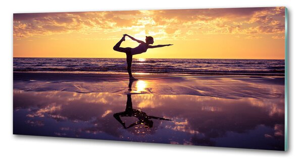 Panou sticlă bucătărie Yoga pe plajă
