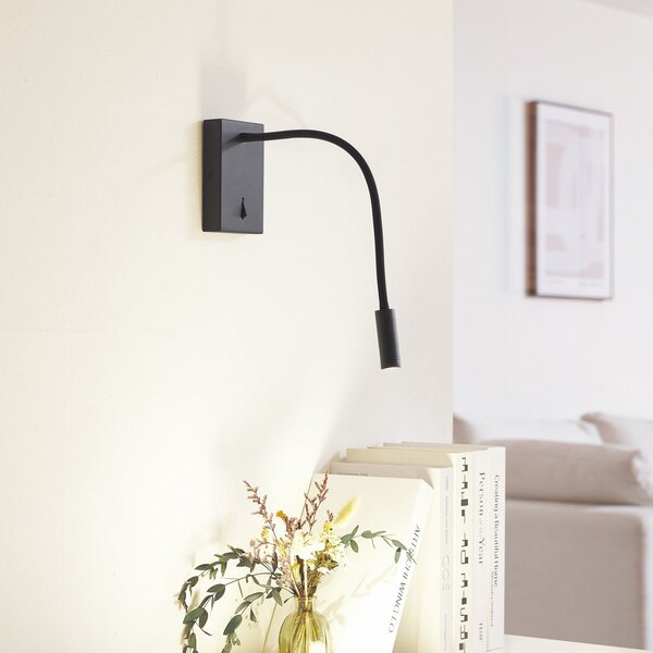 Lucande LED lumina de lectură Hetti, negru, metal, 14 cm înălțime, Negru, dormitor, Metal