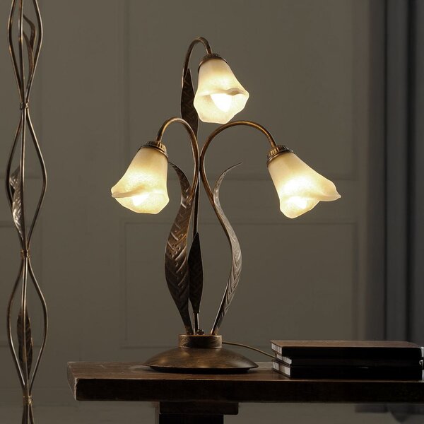 ONLI Lampa de masă Alga, 3 becuri, fier, sticlă, Florentine, Bronz / Alamă Veche, Camera de zi / sufragerie, Metal, Florentin