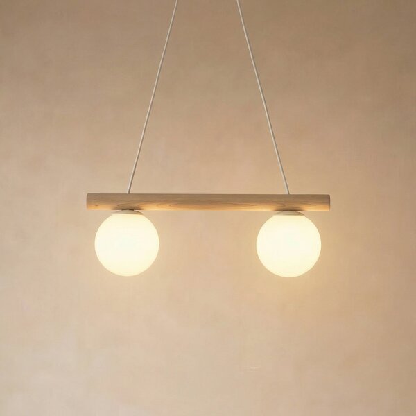 HELAM Lampa suspendată Woodstock, culoare nisip, lemn/metal, 2 becuri,, reglabil, Lemn, Camera de zi / sufragerie, Lemn, Casă de țară / Rustic