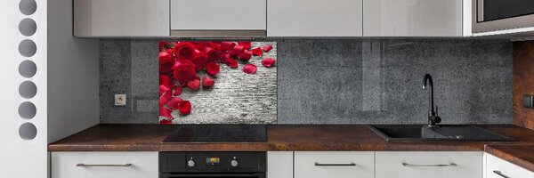 Panou sticlă decorativa bucătărie trandafiri rosii