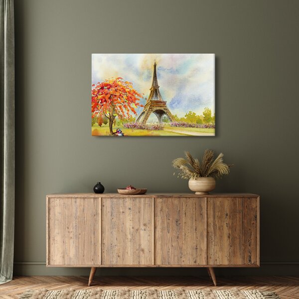 Tablou pictat cu turnul Eiffel (90x60 cm)