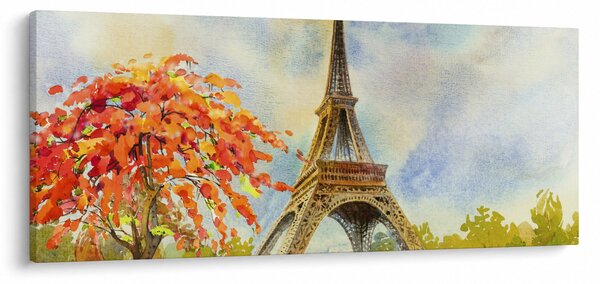Tablou pictat cu turnul Eiffel (120x50 cm)