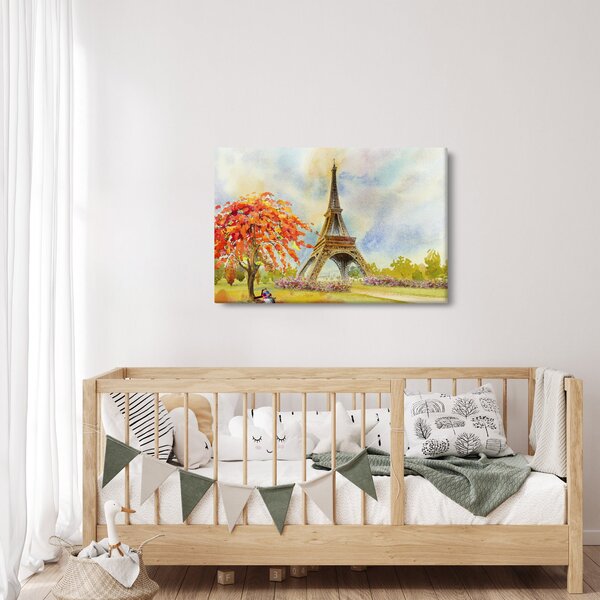 Tablou pictat cu turnul Eiffel (90x60 cm)