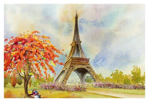 Tablou pictat cu turnul Eiffel (90x60 cm)