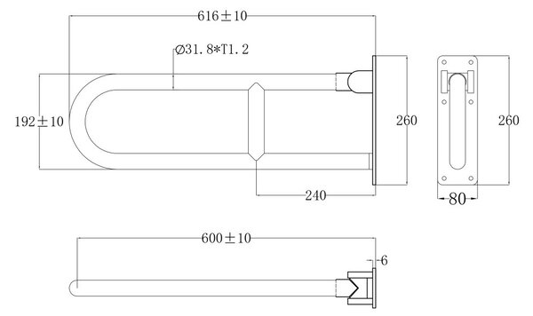 Mereo Mereo, Mâner pliabil Mereo, oțel inoxidabil, 60 cm, MER-KD9050